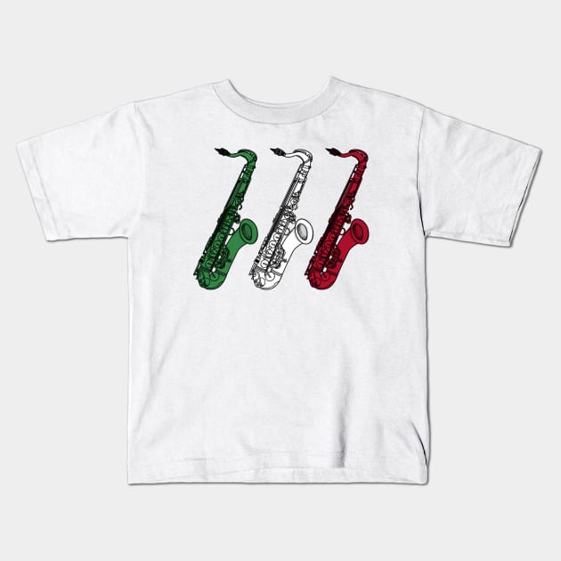 Saxophone Italian Flag Saxophonist Sax Player Italy Kids T-Shirt by doodlerob